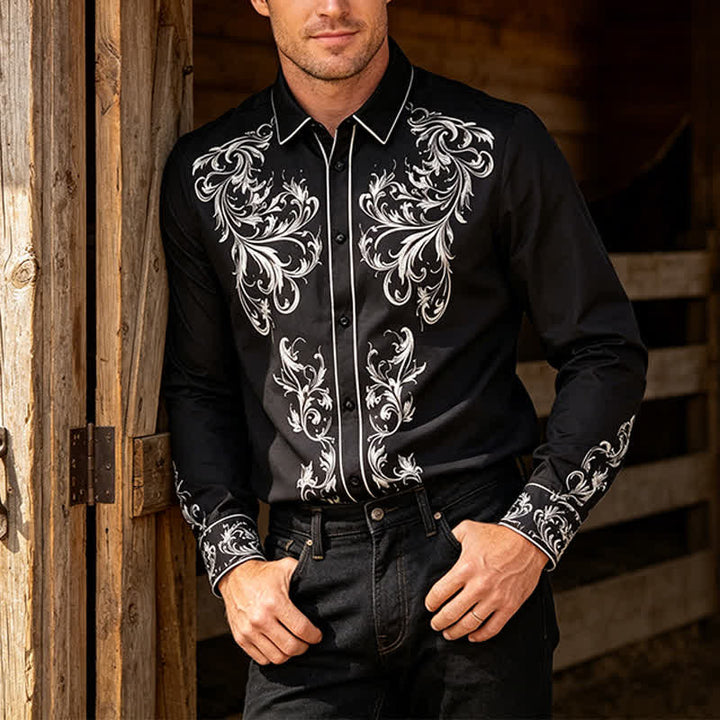 Chemise western pour homme à imprimé floral noir et blanc - Noir - 6XL - image 0