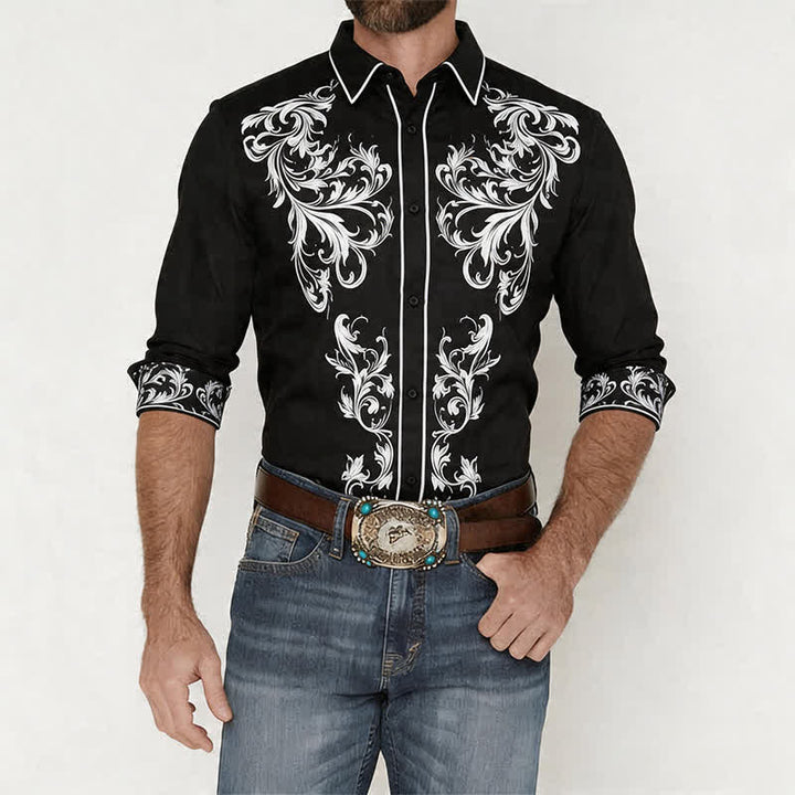 Chemise western pour homme à imprimé floral noir et blanc - image 1