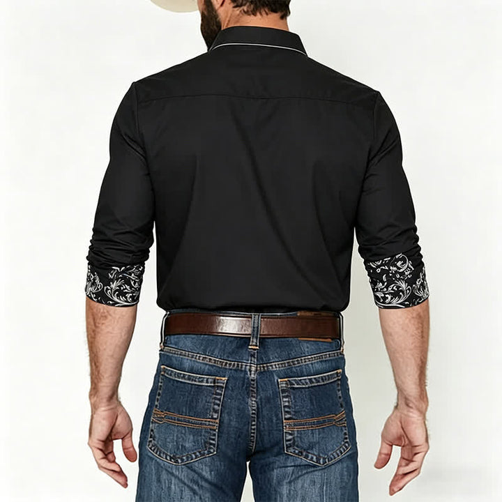 Chemise western pour homme à imprimé floral noir et blanc - image 2