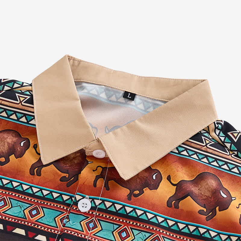 Chemise pour homme à motif de bison et d'animaux, style western amérindien - image 4