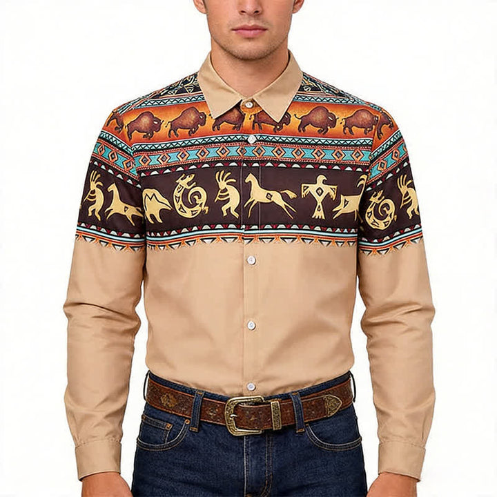 Chemise pour homme à motif de bison et d'animaux, style western amérindien - image 1
