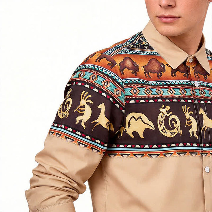 Chemise pour homme à motif de bison et d'animaux, style western amérindien - image 3