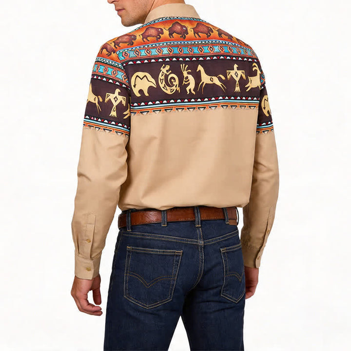 Chemise pour homme à motif de bison et d'animaux, style western amérindien - image 2