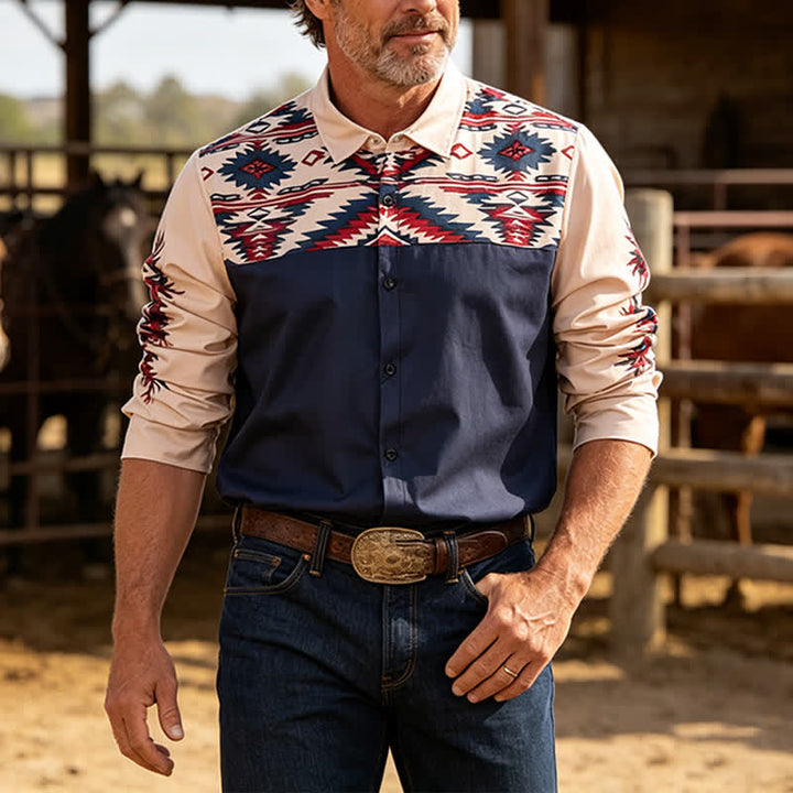 Chemise western homme Rugged Spirit à imprimé aztèque du Sud-Ouest - Marine - 5XL - image 0