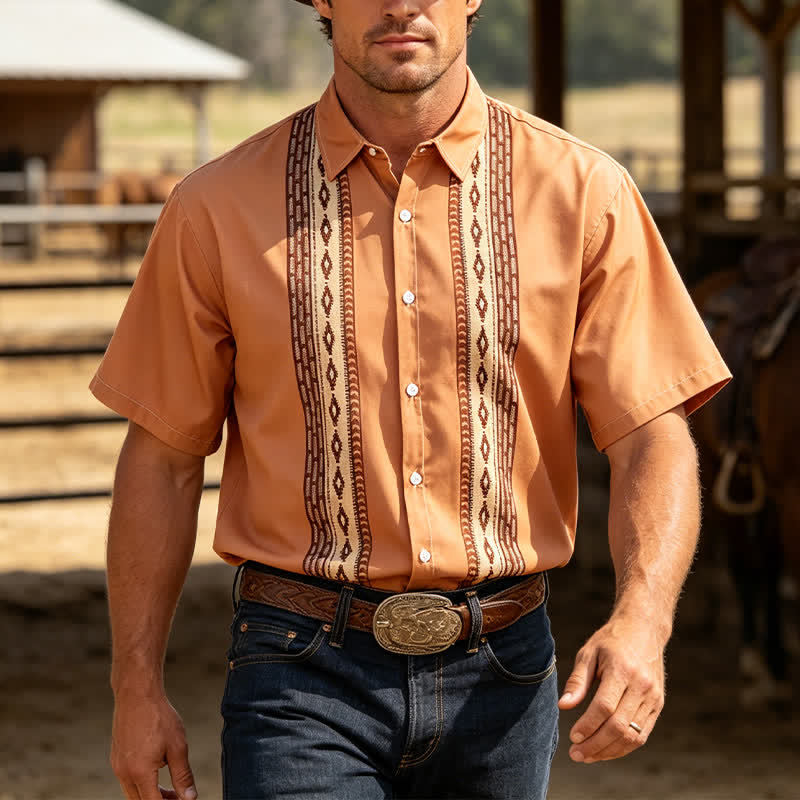 Chemise ethnique occidentale à imprimé géométrique aztèque pour homme - Kaki foncé - 3XL - image 0