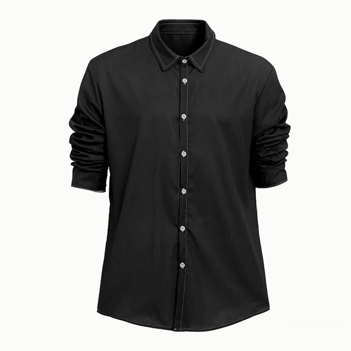 Chemise sophistiquée à manches longues de style rétro pour homme - Noir - 6XL - image 9