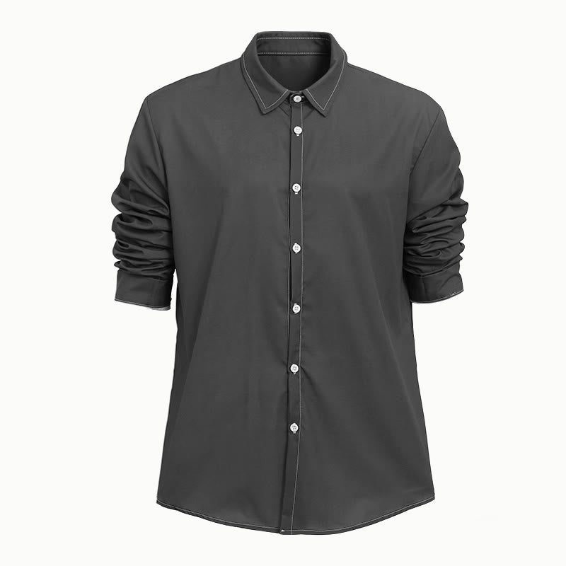 Chemise sophistiquée à manches longues de style rétro pour homme - Gris foncé - 6XL - image 21