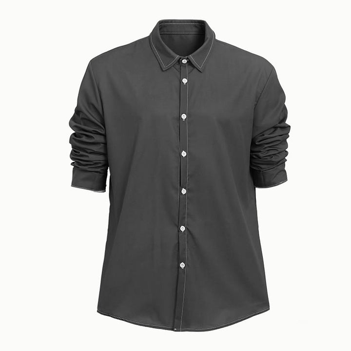Chemise sophistiquée à manches longues de style rétro pour homme - Gris foncé - 6XL - image 21