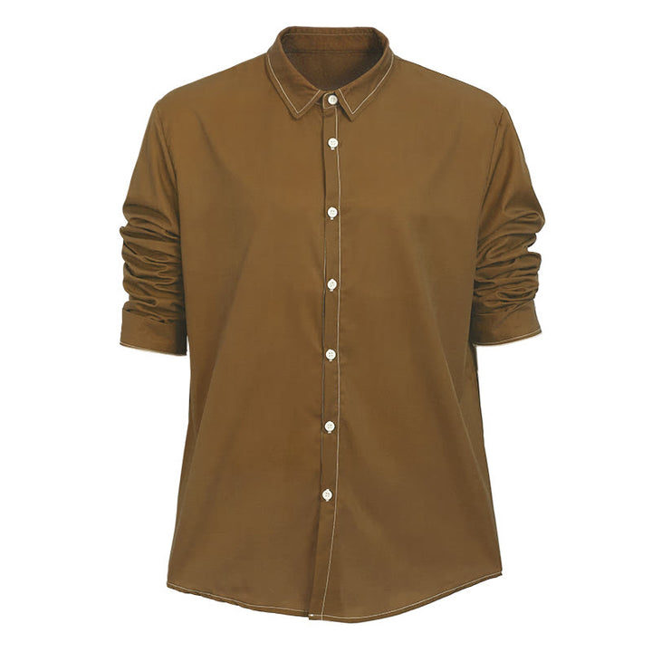 Chemise sophistiquée à manches longues de style rétro pour homme - Brun - 6XL - image 27