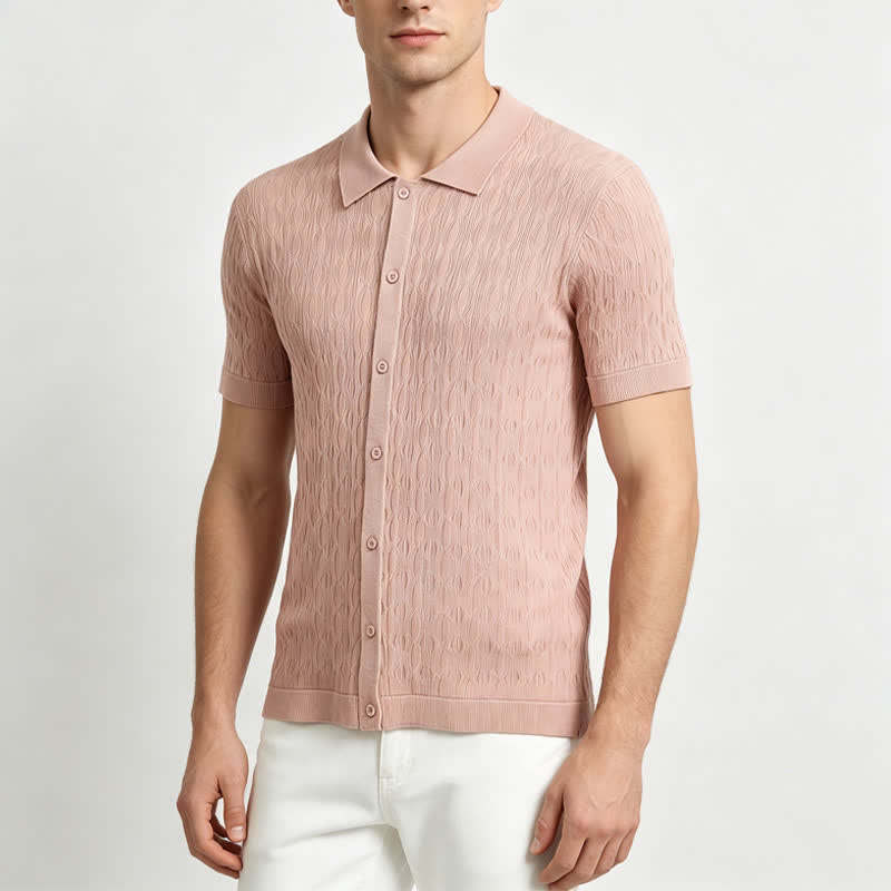 Chemise à manches courtes boutonnée pour homme en maille texturée - image 1