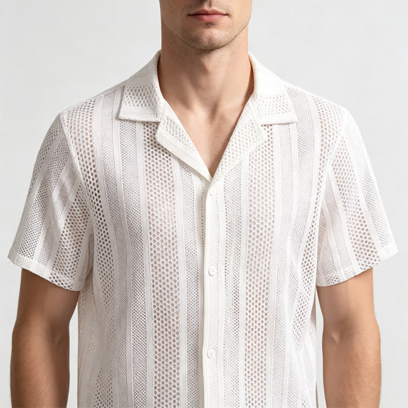 Chemise en maille ajourée à rayures pour homme - image 3