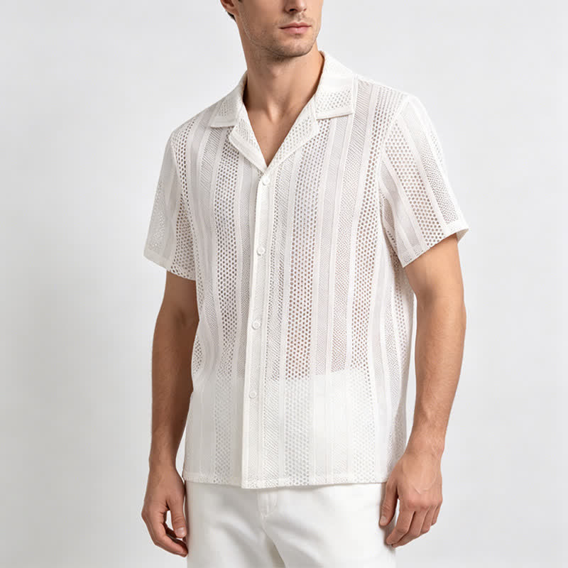 Chemise en maille ajourée à rayures pour homme - image 1