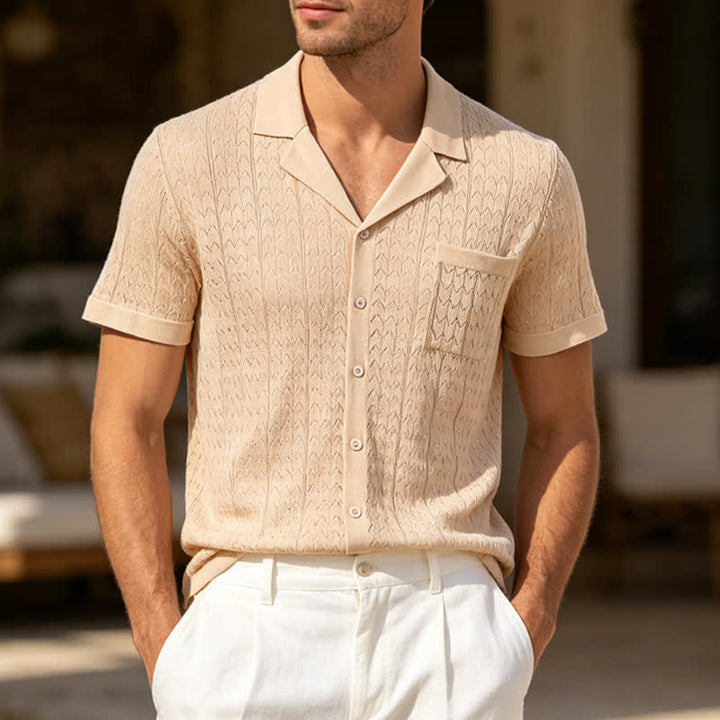 Chemise en maille unie pour homme, col cubain - Kaki - 3XL - image 0