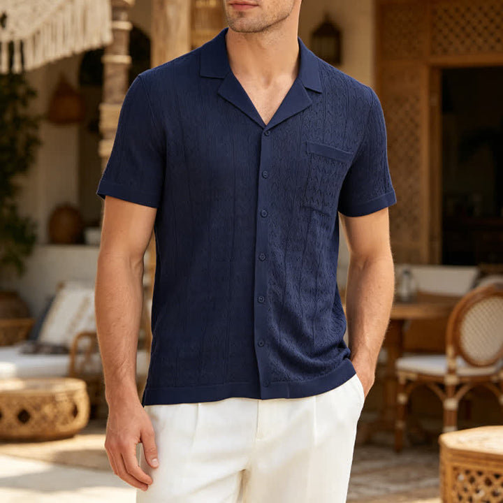 Chemise en maille unie pour homme, col cubain - Marine - 3XL - image 5