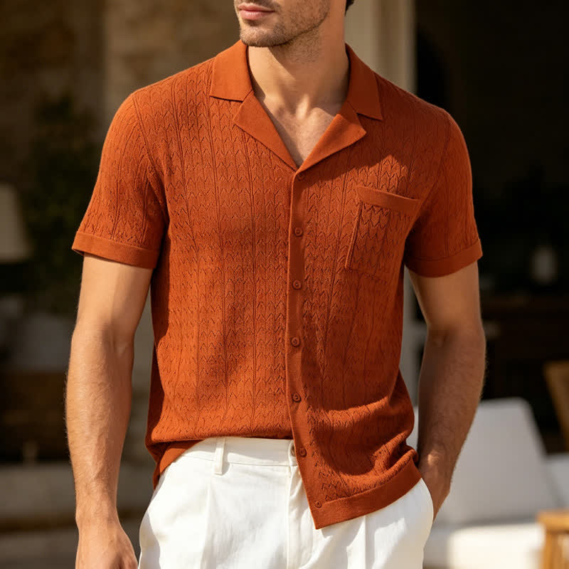Chemise en maille unie pour homme, col cubain - Brun - 3XL - image 4