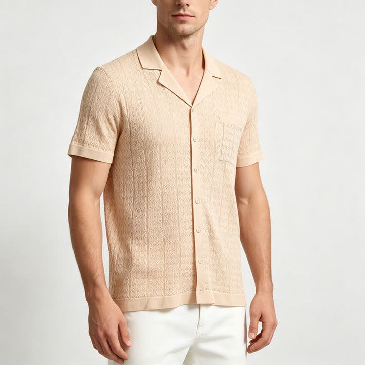 Chemise en maille unie pour homme, col cubain - image 1