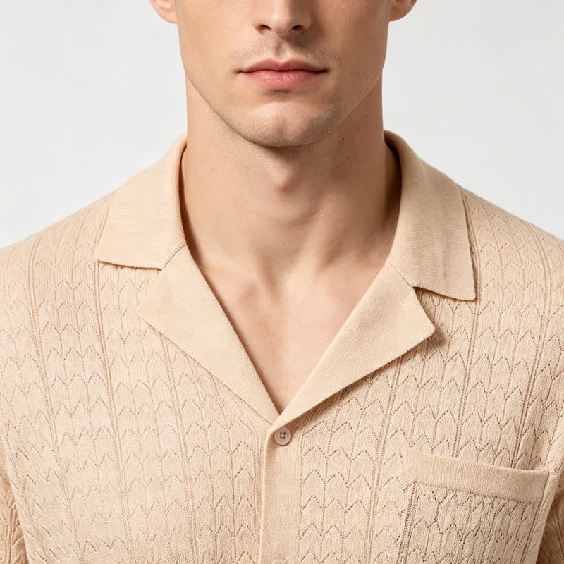 Chemise en maille unie pour homme, col cubain - image 3