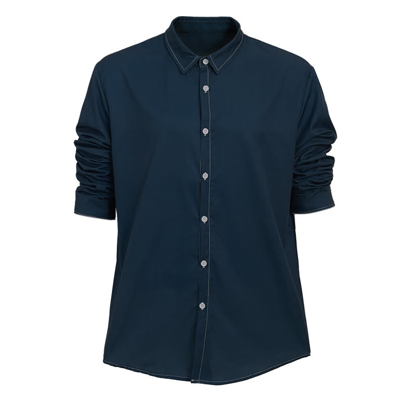 Chemise sophistiquée à manches longues de style rétro pour homme - Bleu marine - 6XL - image 15
