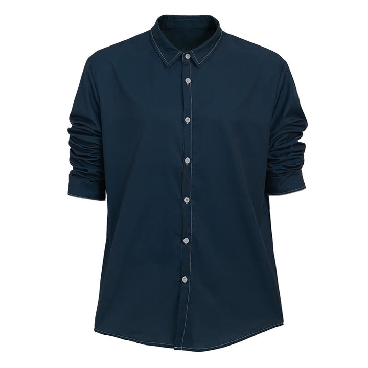 Chemise sophistiquée à manches longues de style rétro pour homme - Bleu marine - 6XL - image 15
