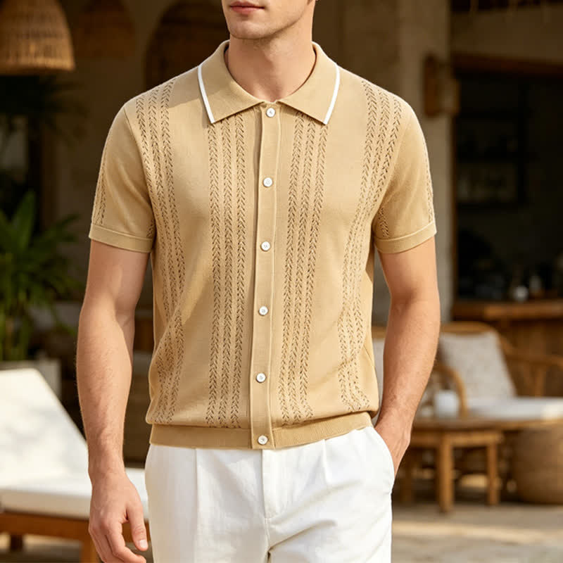 Chemise d'été décontractée pour homme en maille avec finitions contrastées - Kaki - 3XL - image 4