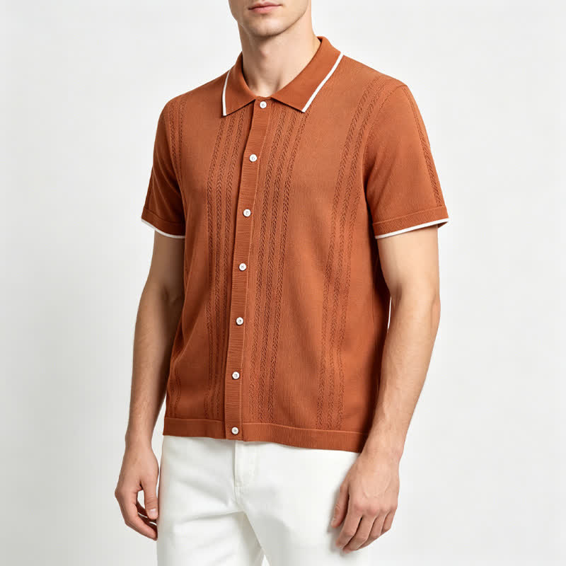 Chemise d'été décontractée pour homme en maille avec finitions contrastées - image 3