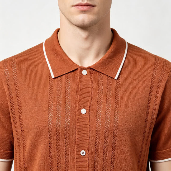 Chemise d'été décontractée pour homme en maille avec finitions contrastées - image 1