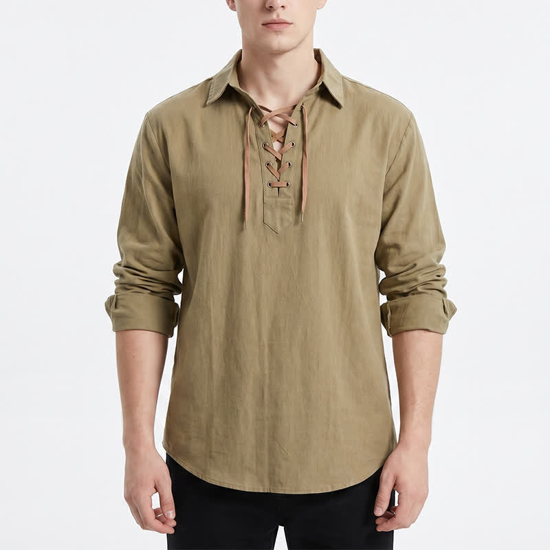 Chemise vintage en lin à lacets pour homme - image 3