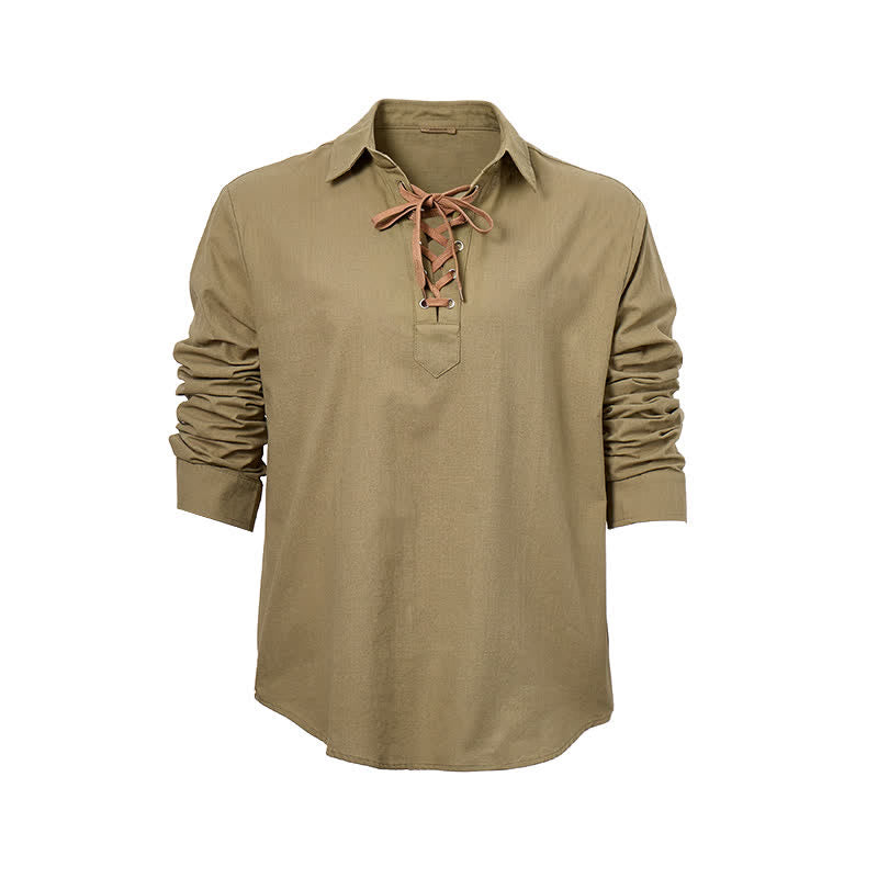 Chemise vintage en lin à lacets pour homme - image 9