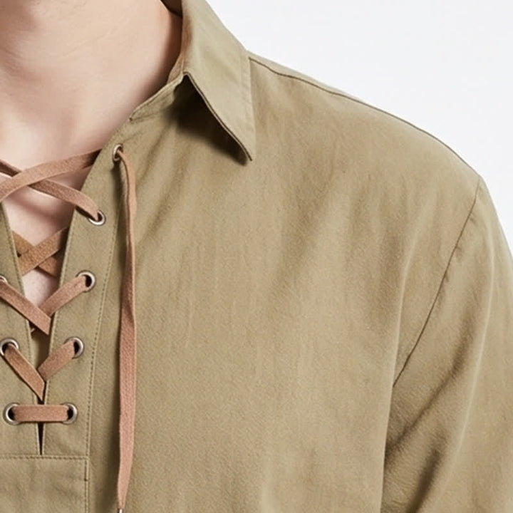 Chemise vintage en lin à lacets pour homme - image 1
