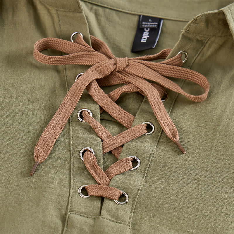 Chemise vintage en lin à lacets pour homme - image 6