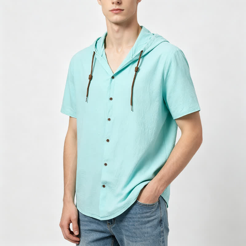Chemise légère et fine à capuche en lin pour homme - image 1