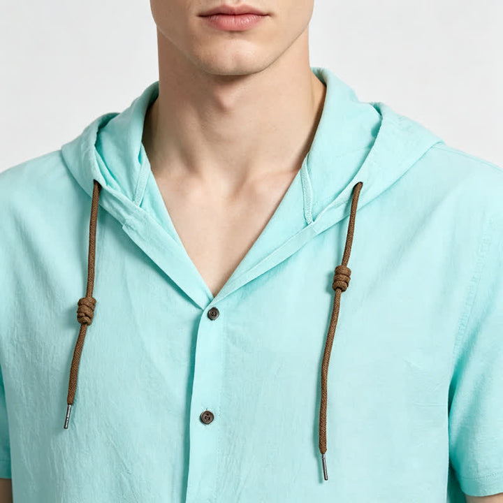 Chemise légère et fine à capuche en lin pour homme - image 3