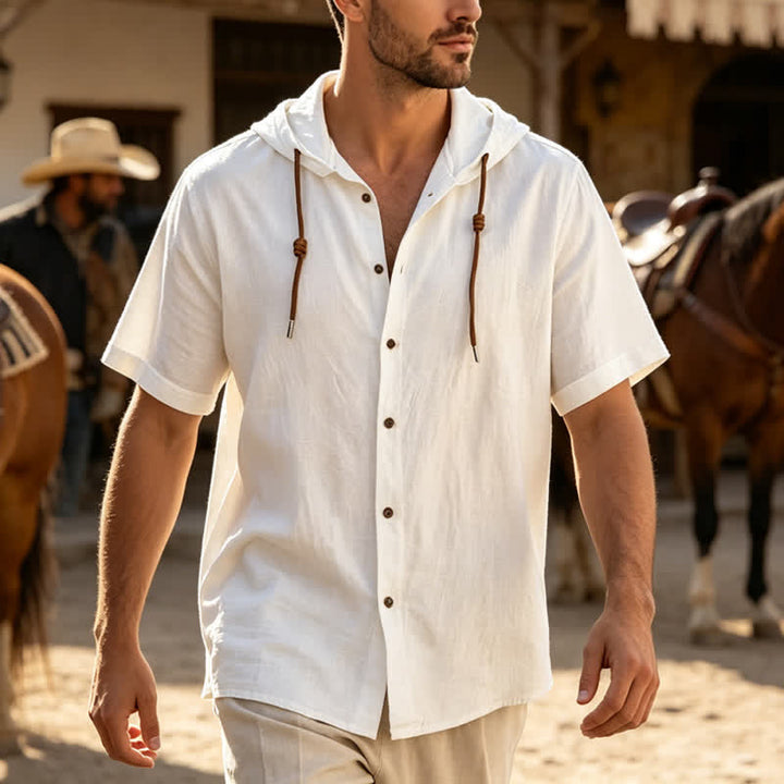 Chemise légère et fine à capuche en lin pour homme - Blanc - 3XL - image 6