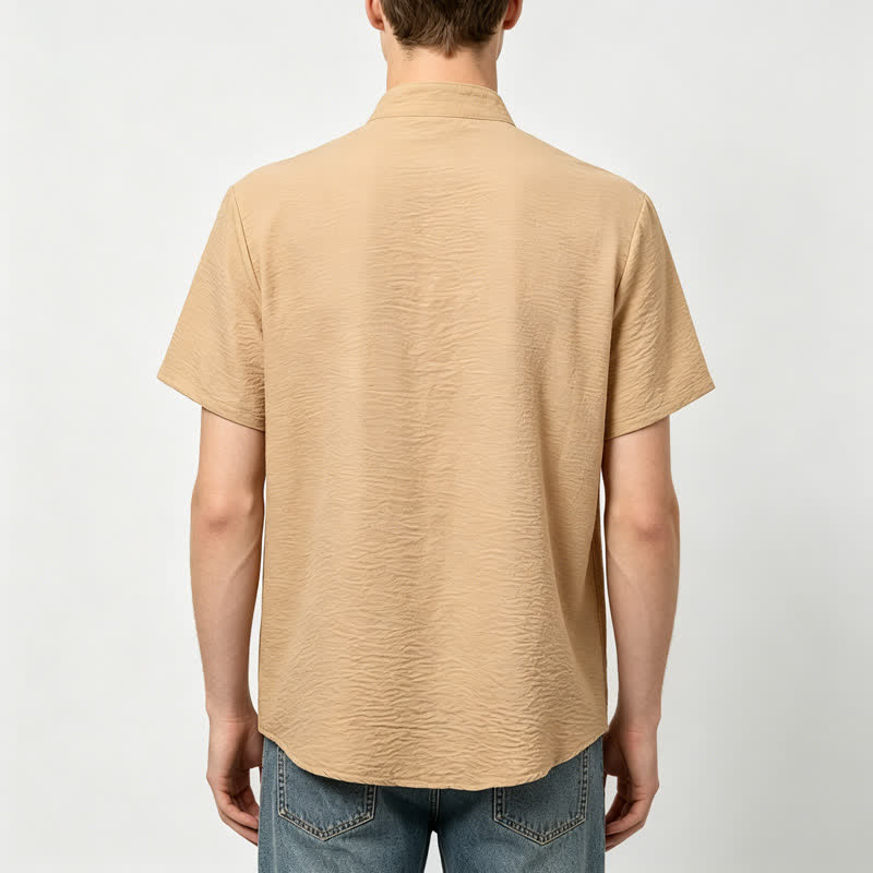 Chemise homme en lin mélangé à col montant et motif froissé - image 2