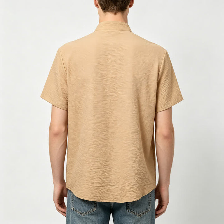 Chemise homme en lin mélangé à col montant et motif froissé - image 2