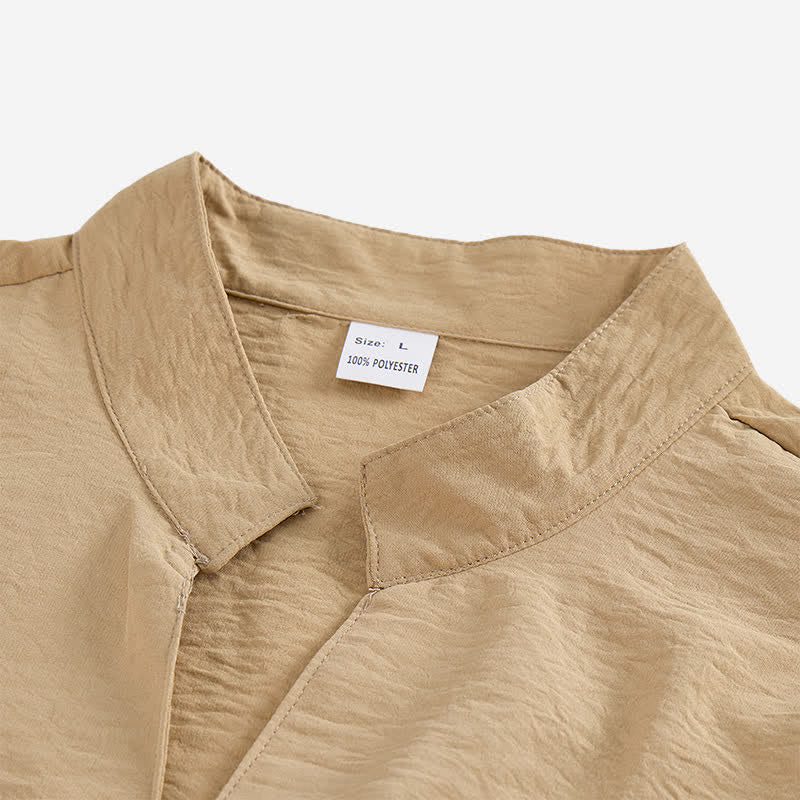 Chemise homme en lin mélangé à col montant et motif froissé - image 6