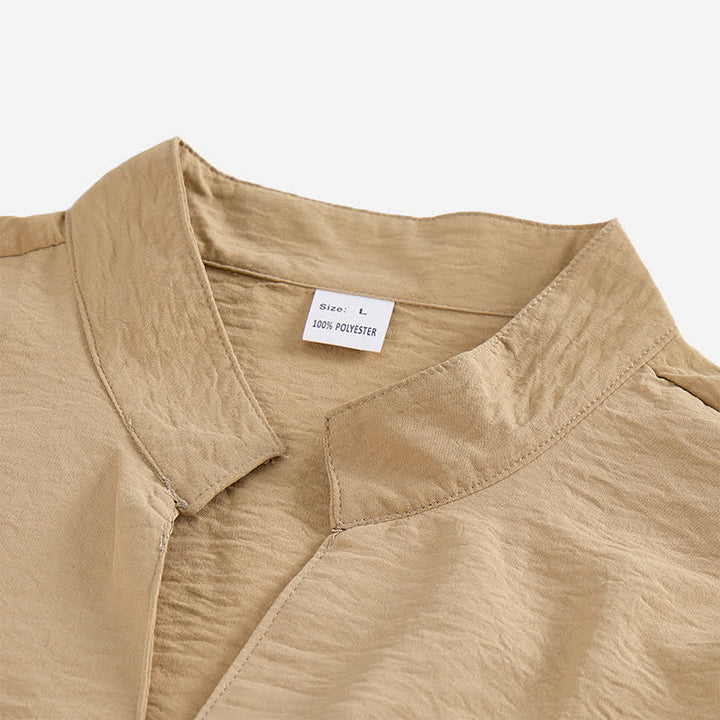 Chemise homme en lin mélangé à col montant et motif froissé - image 6