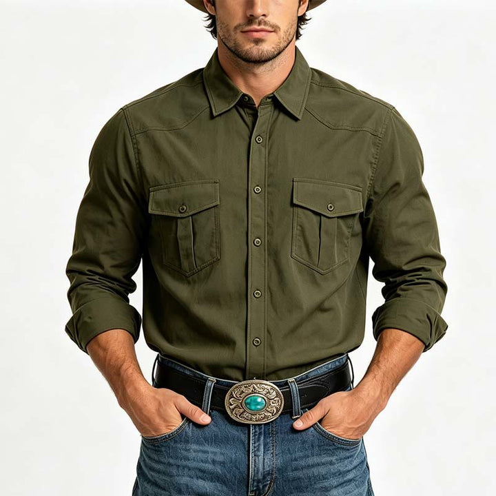 Chemise de travail à manches longues pour homme, double poche, idéale pour les activités de plein air - image 1