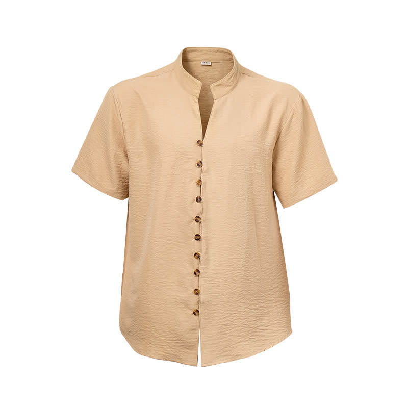 Chemise homme en lin mélangé à col montant et motif froissé - image 10