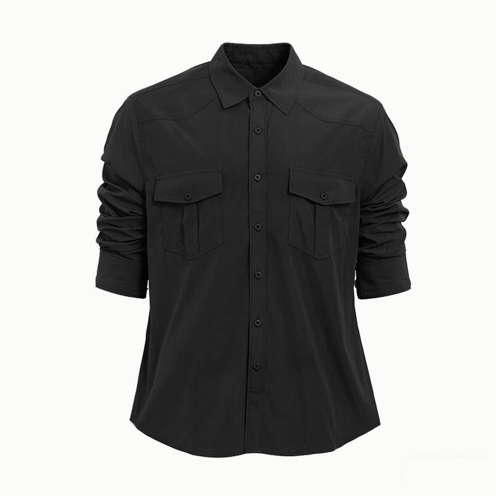 Chemise de travail à manches longues pour homme, double poche, idéale pour les activités de plein air - Noir - 2XL - image 11