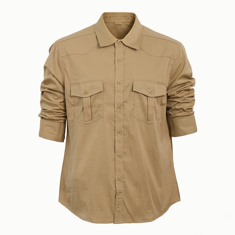 Chemise de travail à manches longues pour homme, double poche, idéale pour les activités de plein air - Kaki - 2XL - image 13
