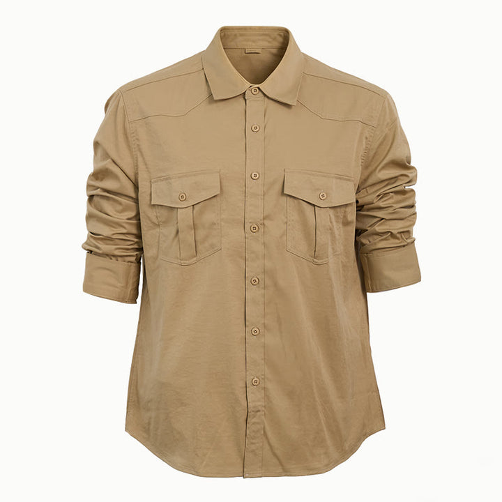 Chemise de travail à manches longues pour homme, double poche, idéale pour les activités de plein air - Kaki - 2XL - image 13
