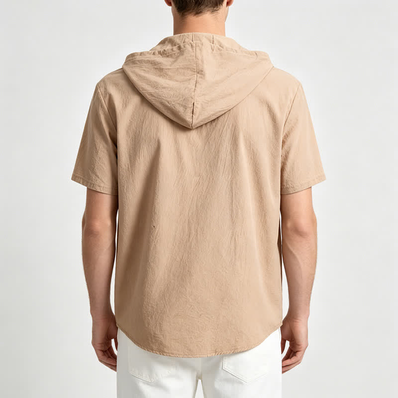 Chemise à capuche en lin pour homme avec détails ethniques tribaux sur la poche - image 2