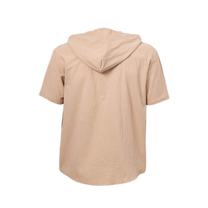 Chemise à capuche en lin pour homme avec détails ethniques tribaux sur la poche - image 11