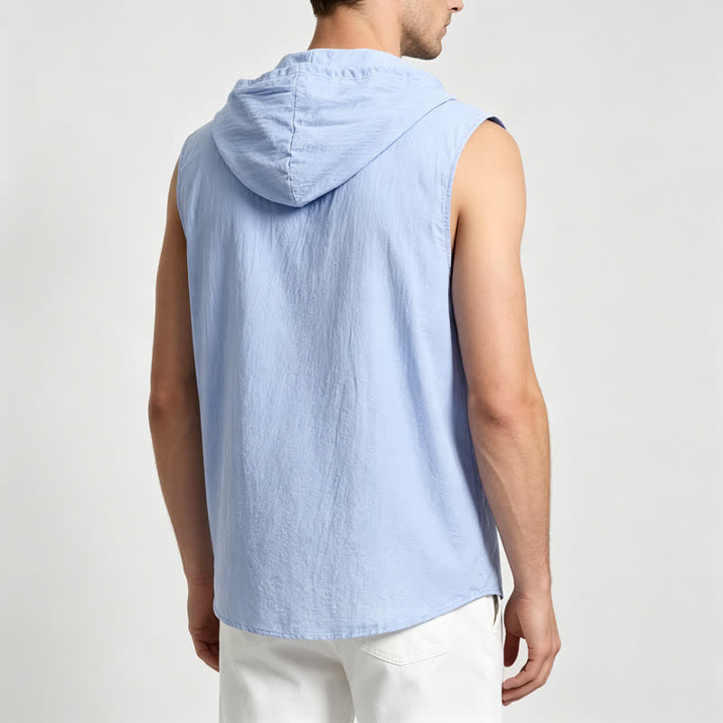 Chemise sans manches à capuche pour homme en lin - image 2