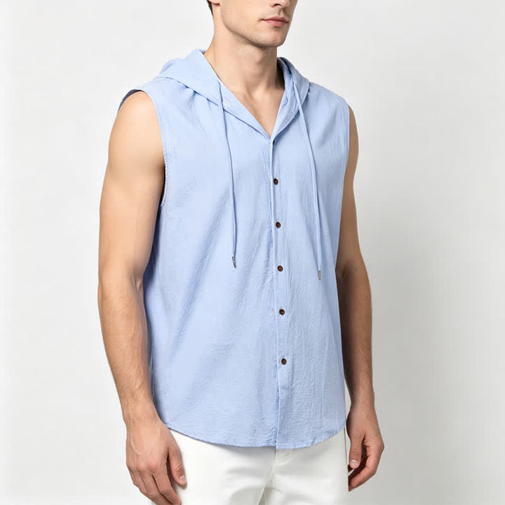 Chemise sans manches à capuche pour homme en lin - image 1
