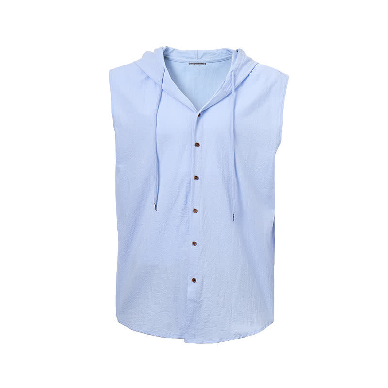 Chemise sans manches à capuche pour homme en lin - image 10