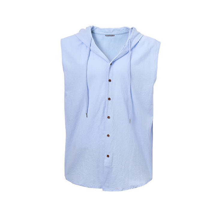 Chemise sans manches à capuche pour homme en lin - image 10