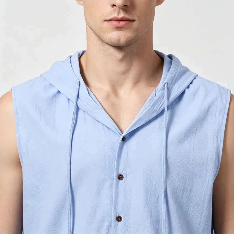 Chemise sans manches à capuche pour homme en lin - image 3