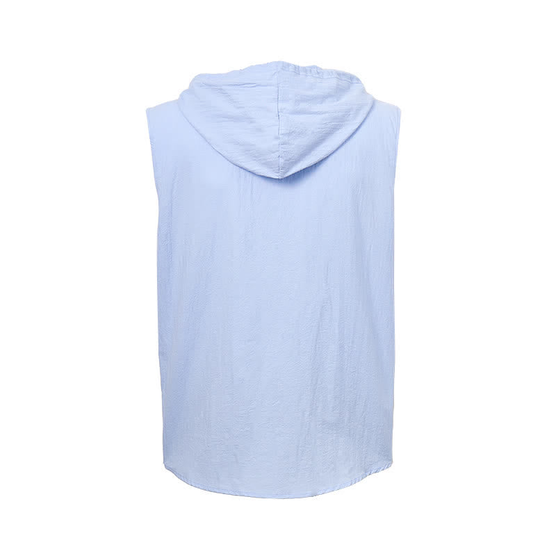 Chemise sans manches à capuche pour homme en lin - image 11